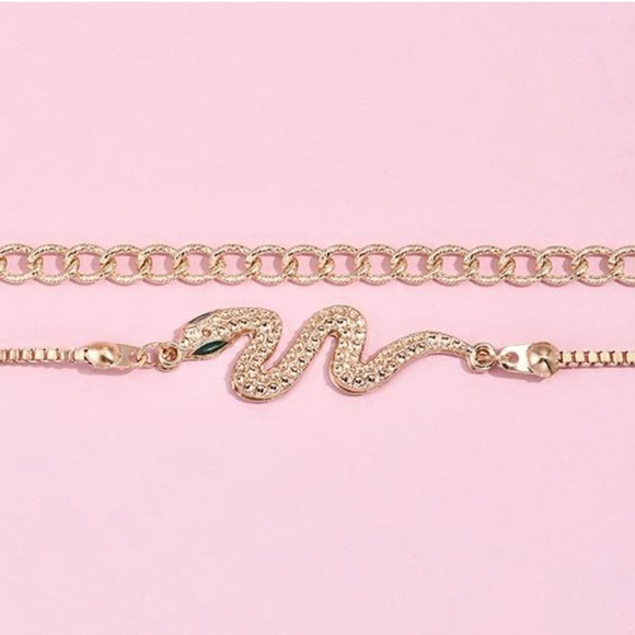 Gold Chain Snake Bangle Bracelet Set 2pc - Picture 2 of 3